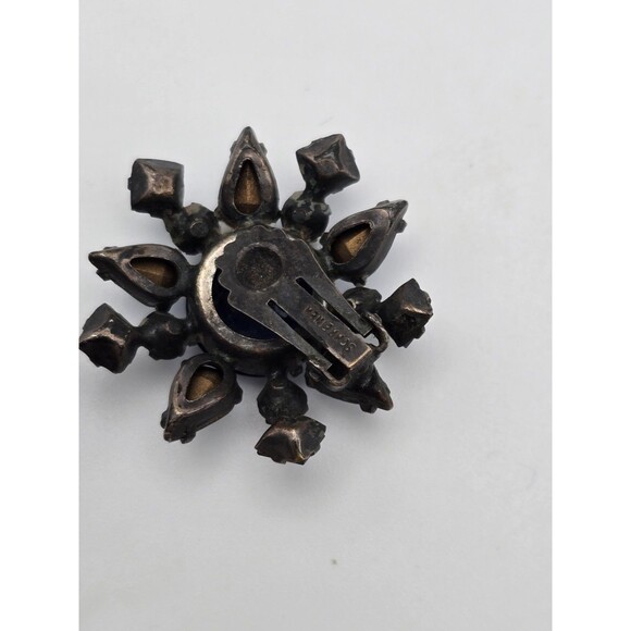 Vintage Signed Schreiner NY Earrings – Sapphire Blue Rhinestones Starburst... - Picture 3 of 14